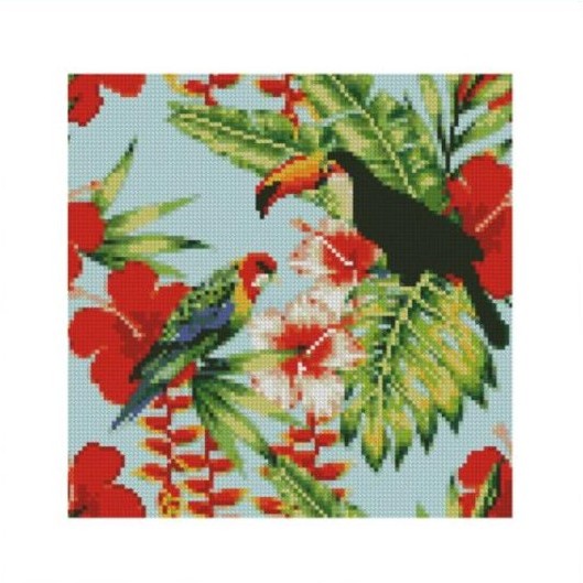 Алмазна картина СА-0010 "Птахи у квітах", розміром 30*30см