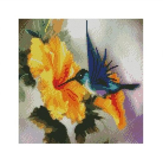 Алмазна картина СА-0016 "Колібрі та жовті квіти", розміром 30*30см