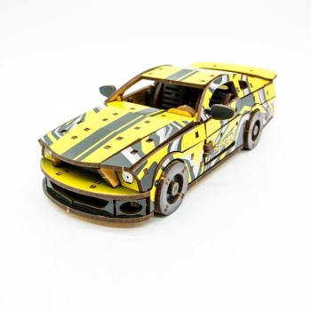 Дерев'яний 3D конструктор Muscle car GT 162 деталі (жовта) 00638