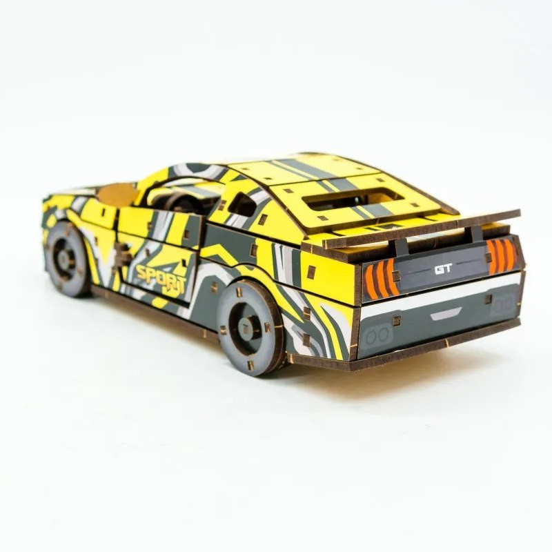 Дерев'яний 3D конструктор Muscle car GT 162 деталі (жовта) 00638