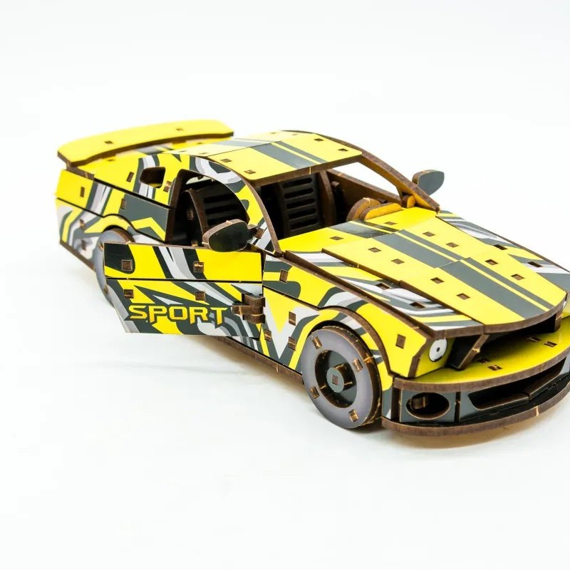 Дерев'яний 3D конструктор Muscle car GT 162 деталі (жовта) 00638
