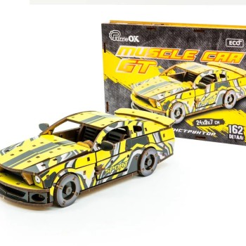 Дерев'яний 3D конструктор Muscle car GT 162 деталі (жовта) 00638