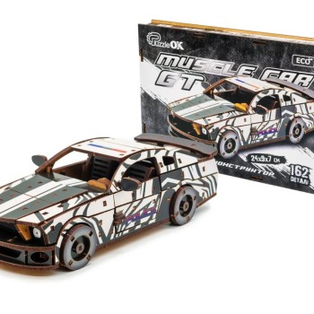 Дерев'яний 3D конструктор Muscle car GT 162 деталі (біла) 00639
