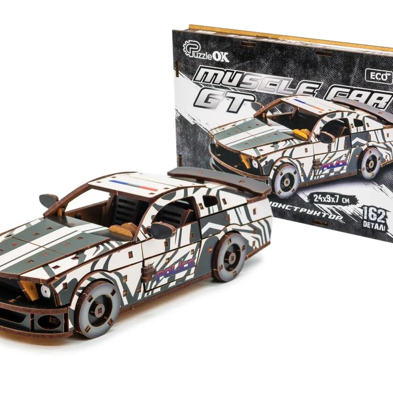 Дерев'яний 3D конструктор Muscle car GT 162 деталі (біла) 00639