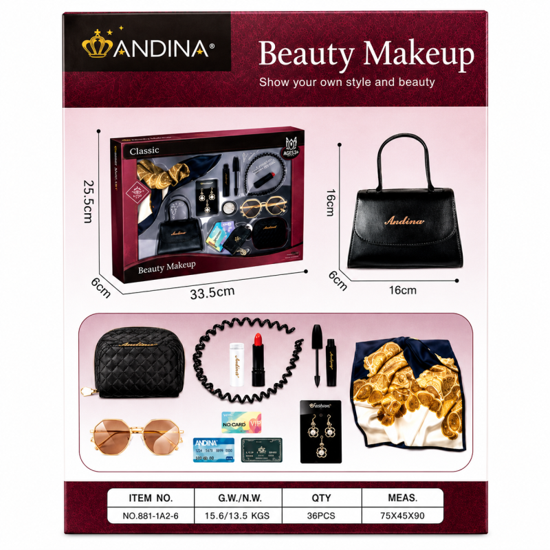 G560431-676-5 Дитячий ігровий набір аксесуарів та косметики «Beauty Makeup» сумочка, косметичка, хустинка, помада, сережки, туш