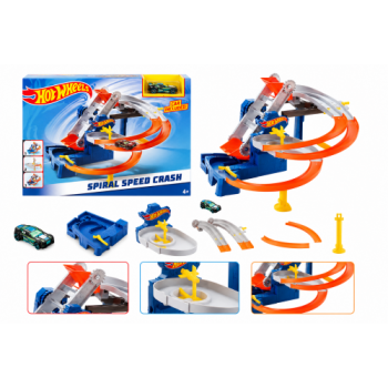 Ігровий автотрек Hot Wheels «Гонки на заводі» моторизований, із запуском двох машинок та поворотними шлагбаумами