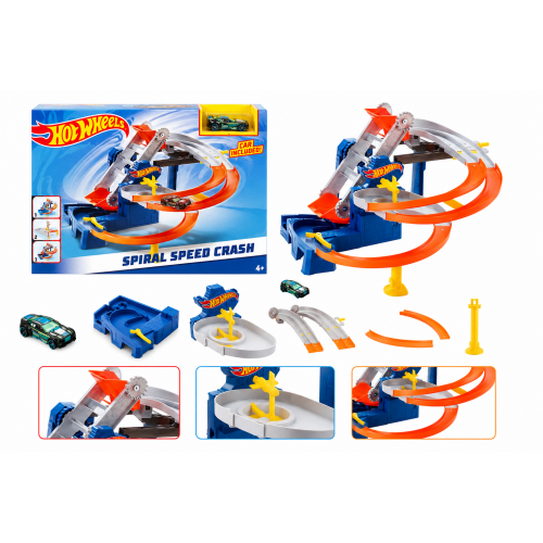 Ігровий автотрек Hot Wheels «Гонки на заводі» моторизований, із запуском двох машинок та поворотними шлагбаумами