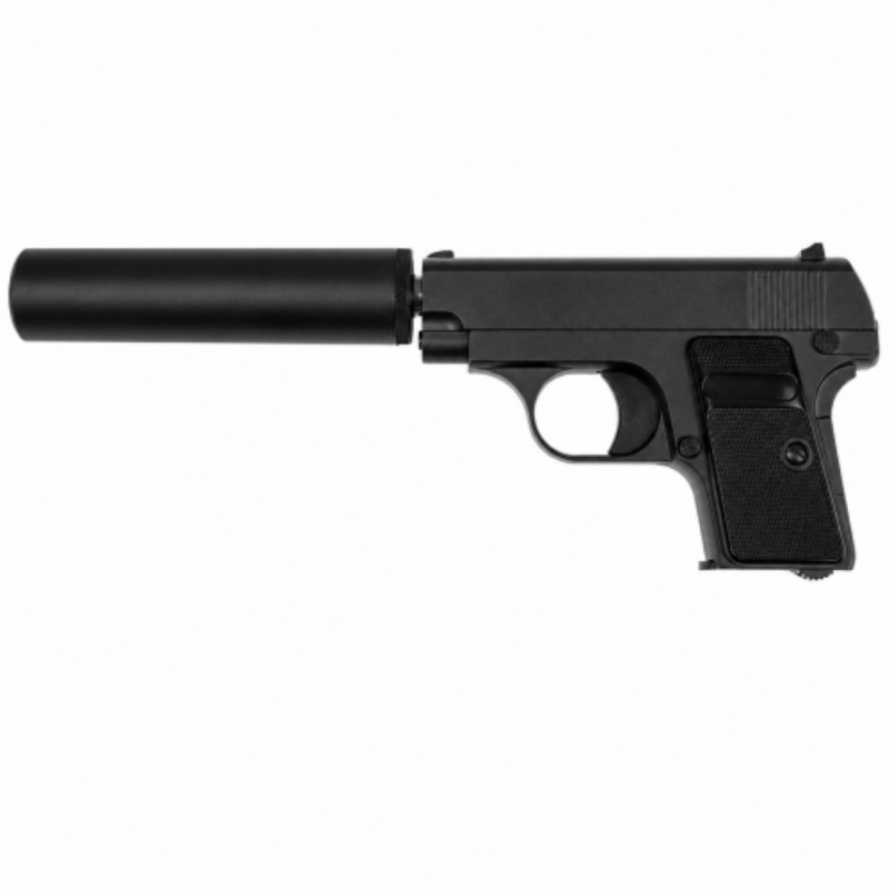Страйкбольний металевий пістолет Galaxy G1A Colt 25, 6 мм, чорний, з імітатором глушника