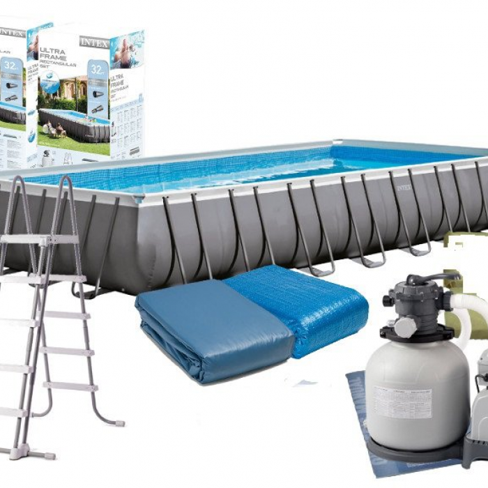 Каркасний басейн INTEX 26374, 975 х 488 х 132 см (10 500 л/год, драбина, тент, підстилка)