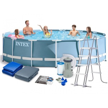 Каркасний басейн Intex 26726 457 x 122 см (картриджний фільтр 3 785 л/год), сходи, тент, підстилка