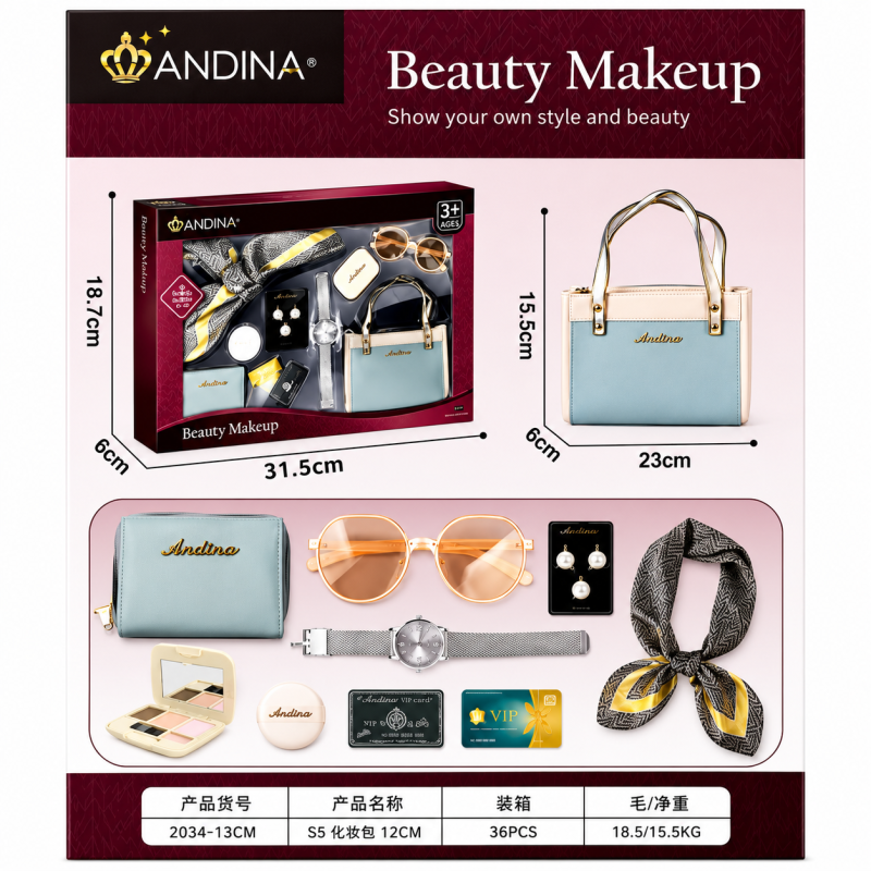 G560427-676-1 Дитячий ігровий набір аксесуарів та косметики ANDINA «Beauty Makeup» сумочка, хустинка, сережки, окуляри, пудра, тіні
