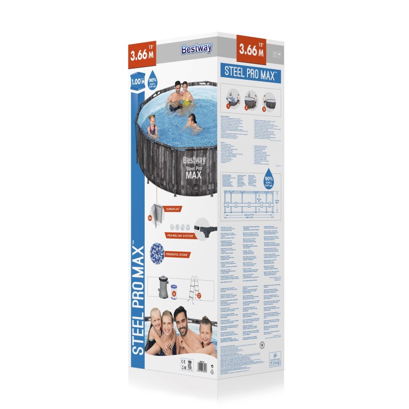 5614X Каркасний басейн Bestway Wood Style 366х100 см з картриджним фільтром 2006л/год і драбиною