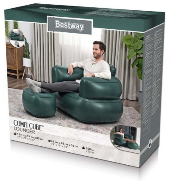75137 Надувне крісло Bestway, 107 х 99 х 80 см, пуфик 48 х 48 х 36 см