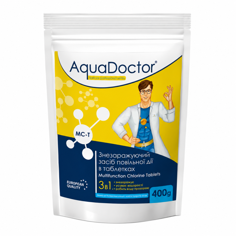 Хімія для басейну AquaDoctor MC-T 0,4 кг 3 в 1 великі таблетки для басейну 200 г 023735