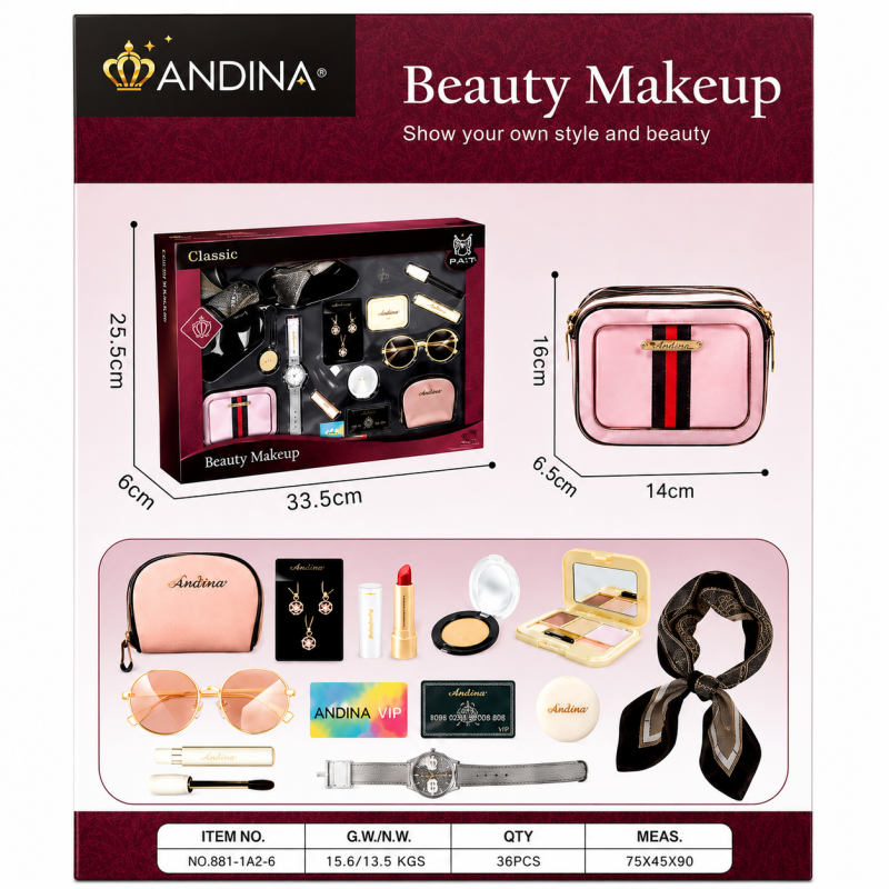 G560433-676-7 Дитячий ігровий набір аксесуарів та косметики «Beauty Makeup» сумочка, хустинка, окуляри, помада, гаманець, сережки