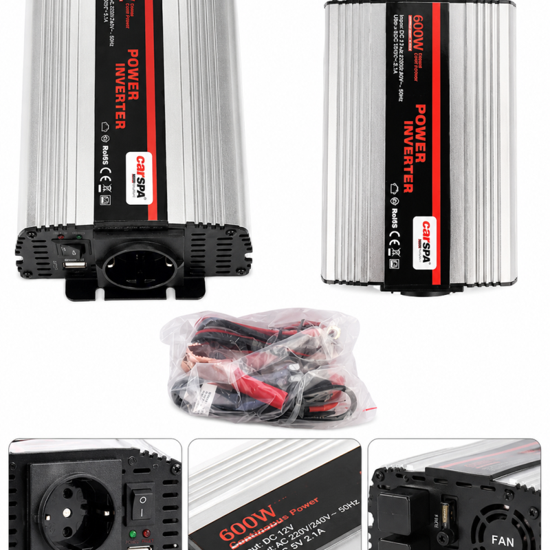 Інвертор напруги Carspa SINUS600-122 600W 12V/230V з чистою синусоїдою та USB