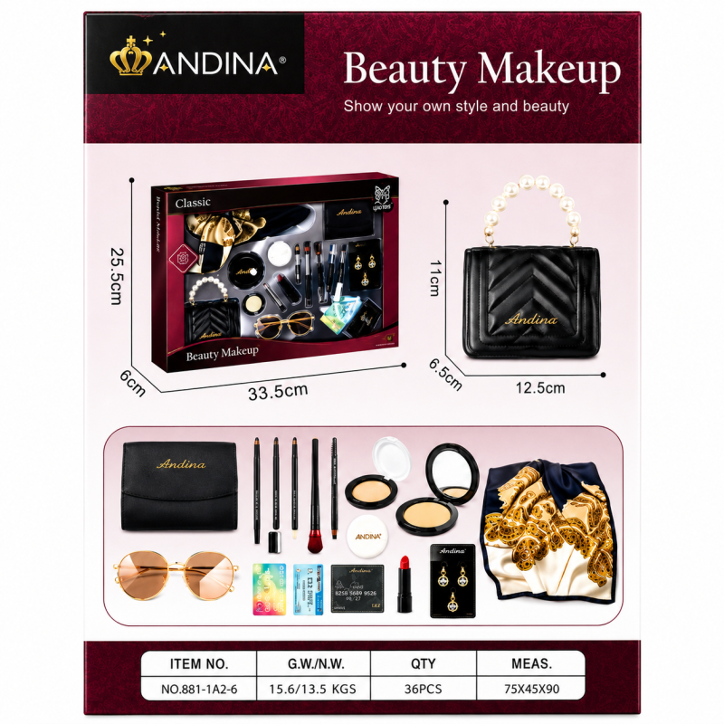G560429-676-3 Дитячий ігровий набір аксесуарів та косметики ANDINA «Beauty Makeup» сумочка, хустинка, помада, сережки, туш, окуляри