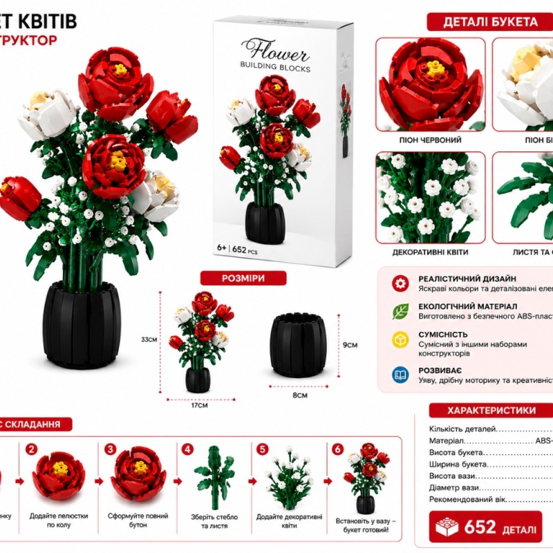 Конструктор Botanical Garden «Троянди» G439274-JJ9010, набір для складання квітів