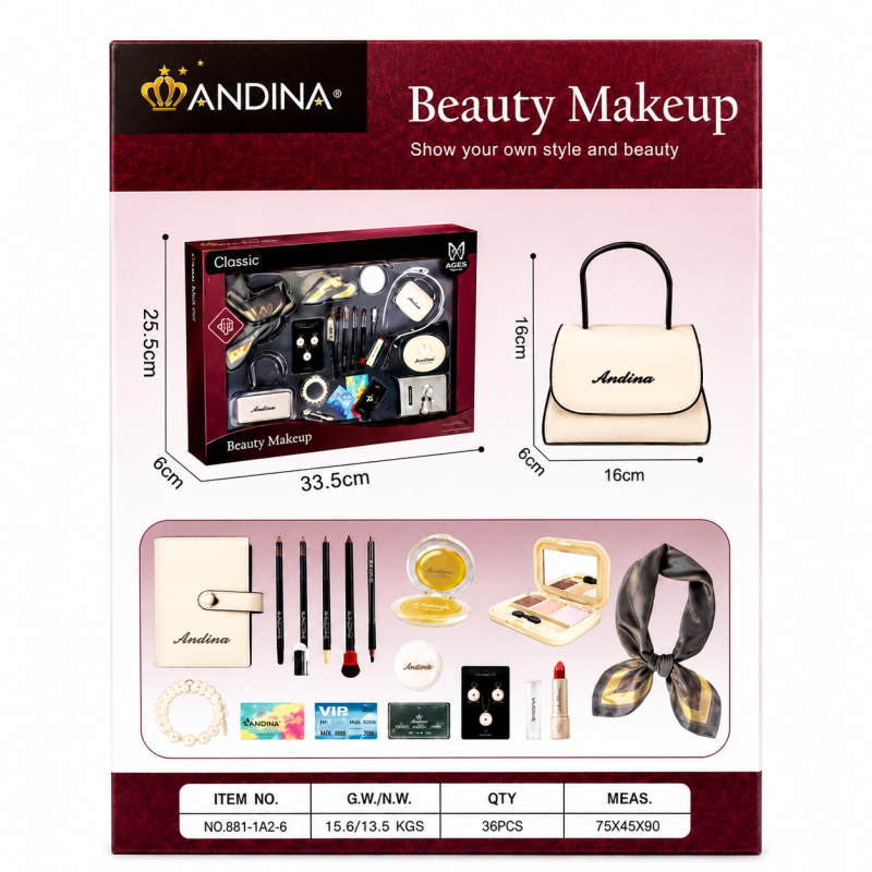 G560432-676-6 Дитячий ігровий набір аксесуарів та косметики ANDINA «Beauty Makeup» сумочка, хустинка, помада, сережки, тіні