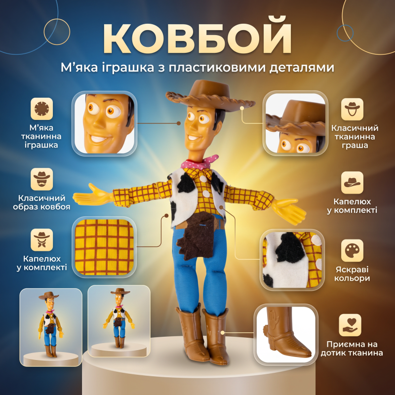 М'яка іграшка «Ковбой Вуді» 1468, 20 см