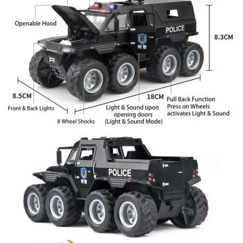 G458837-DC32452 1:32 SHAMAN POLICE CAR, 8x8 ATV, броньована модель автомобіля, підсвічування фар, реалістичні звуки