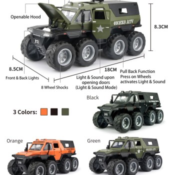 G458839-DC32352 SHAMANS CAR 1:32, 8x8 ATV, 3 кольори, підсвічування фар, реалістичні звуки