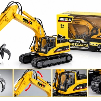 1713 Металевий екскаватор з грейфером HuiNa Toys 1:50, будівельна техніка, 10 см