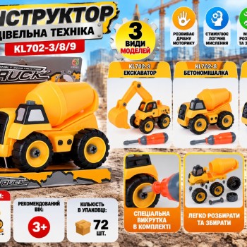 Конструктор «Будівельна техніка» KL702-3/8/9 з викруткою, 3 види