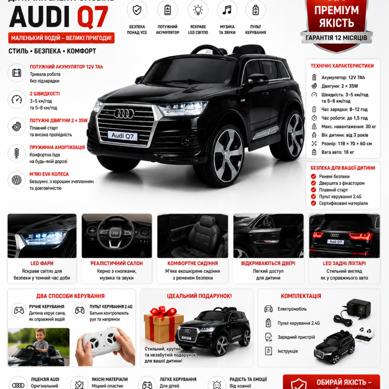 Дитячий електромобіль Audi Q7 YJ2188 12V