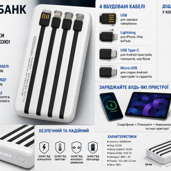 Повербанк PB-45000 45000mAh 4 пристрої з Type-C, Micro USB та Lightning