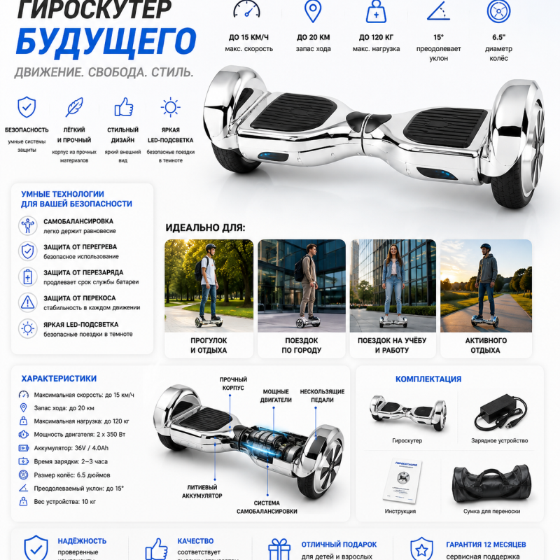 Дитячий гіроскутер T-A10 2×350 Вт 36 В, фарбування металік