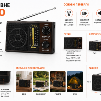 Радіо РХ-58BT з USB/TF, MP3, акумулятором та LED-підсвічуванням