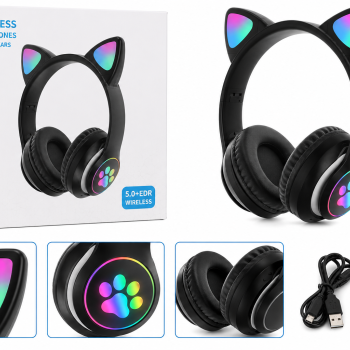 Дитячі бездротові Bluetooth навушники EMCORE Cat STN-28 з котячими вушками LED RGB