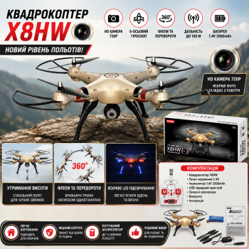 Квадрокоптер Syma X8HW RTF 4CH 2.4G з барометром та Wi-Fi FPV камерою