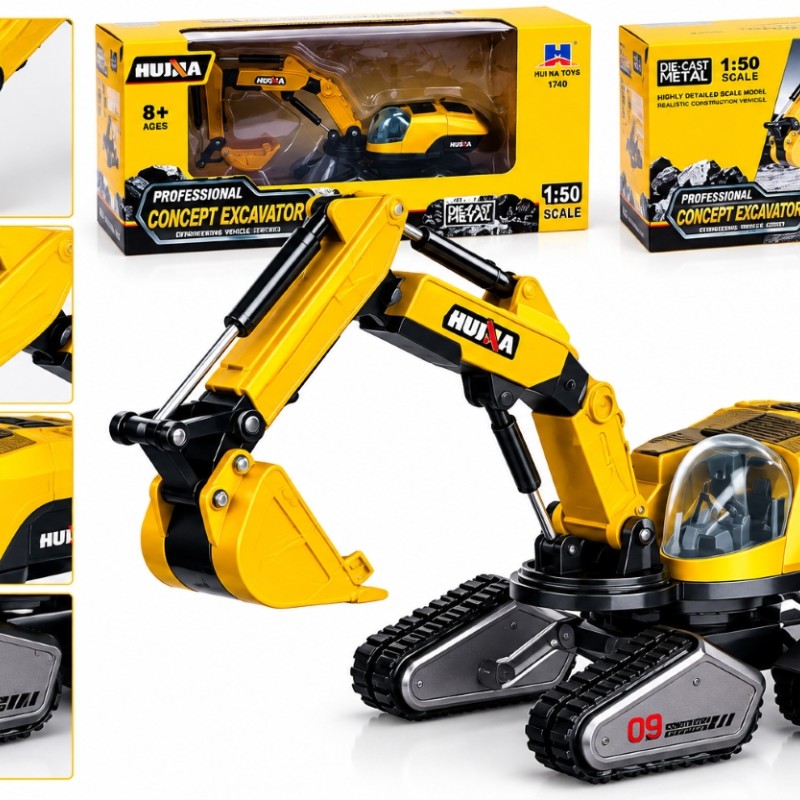 1703 Екскаватор металевий HUINA 1:50 гусеничний з рухомою стрілою та ковшем